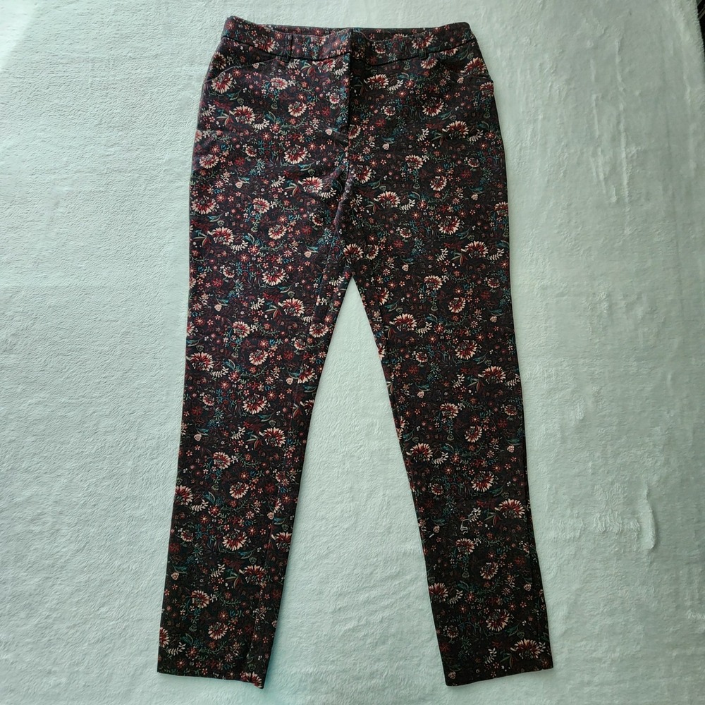 Reitmans Floral Pants Womens 8 Black Stretch Slim Dark Academia Whimsigoth 31x29